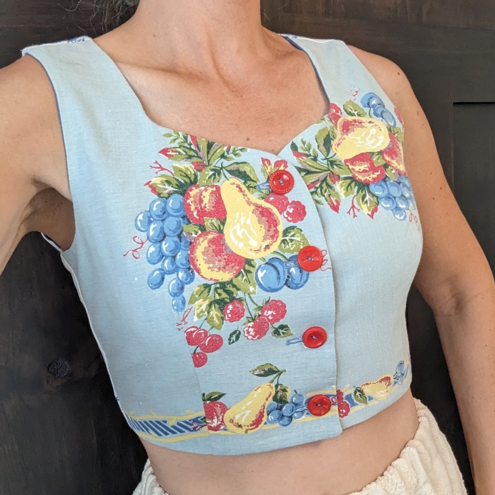 VINTAGE FRUIT cropped top cotton tablecloth S